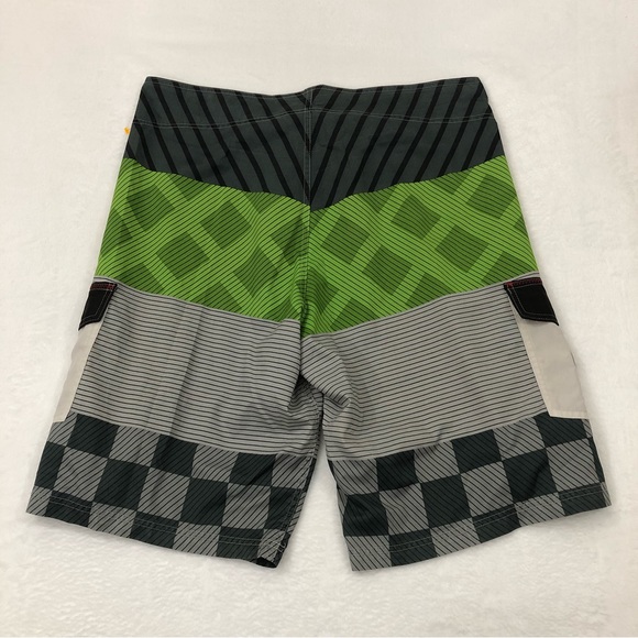 Molokai Surf Co Green & Gray Checkered Striped Swim Trunks Board Shorts Mens 36. - Picture 8 of 9